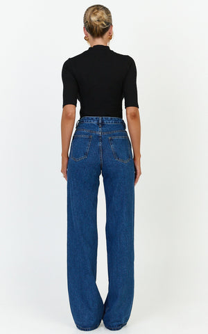 Summer Jeans - High Rise Relaxed Fit Jeans in Dark Mid Blue Wash