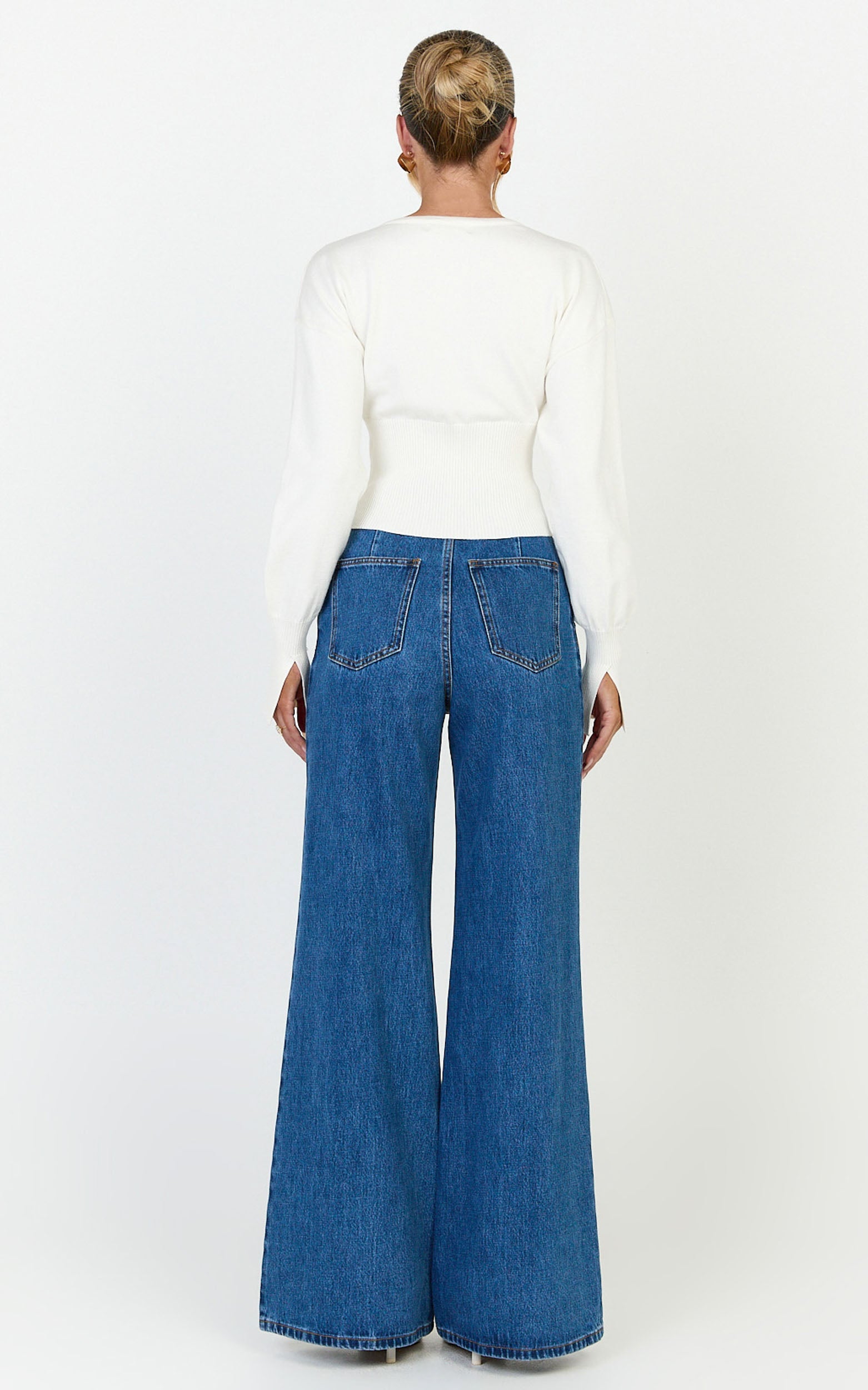 Therese Jeans - High Waist Wide Leg Flare Recycled Denim Jeans in Dark Blue Wash
