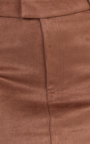 Priscilla Mini Skirt - Mid Waist Faux Suede Skirt in Brown Tan
