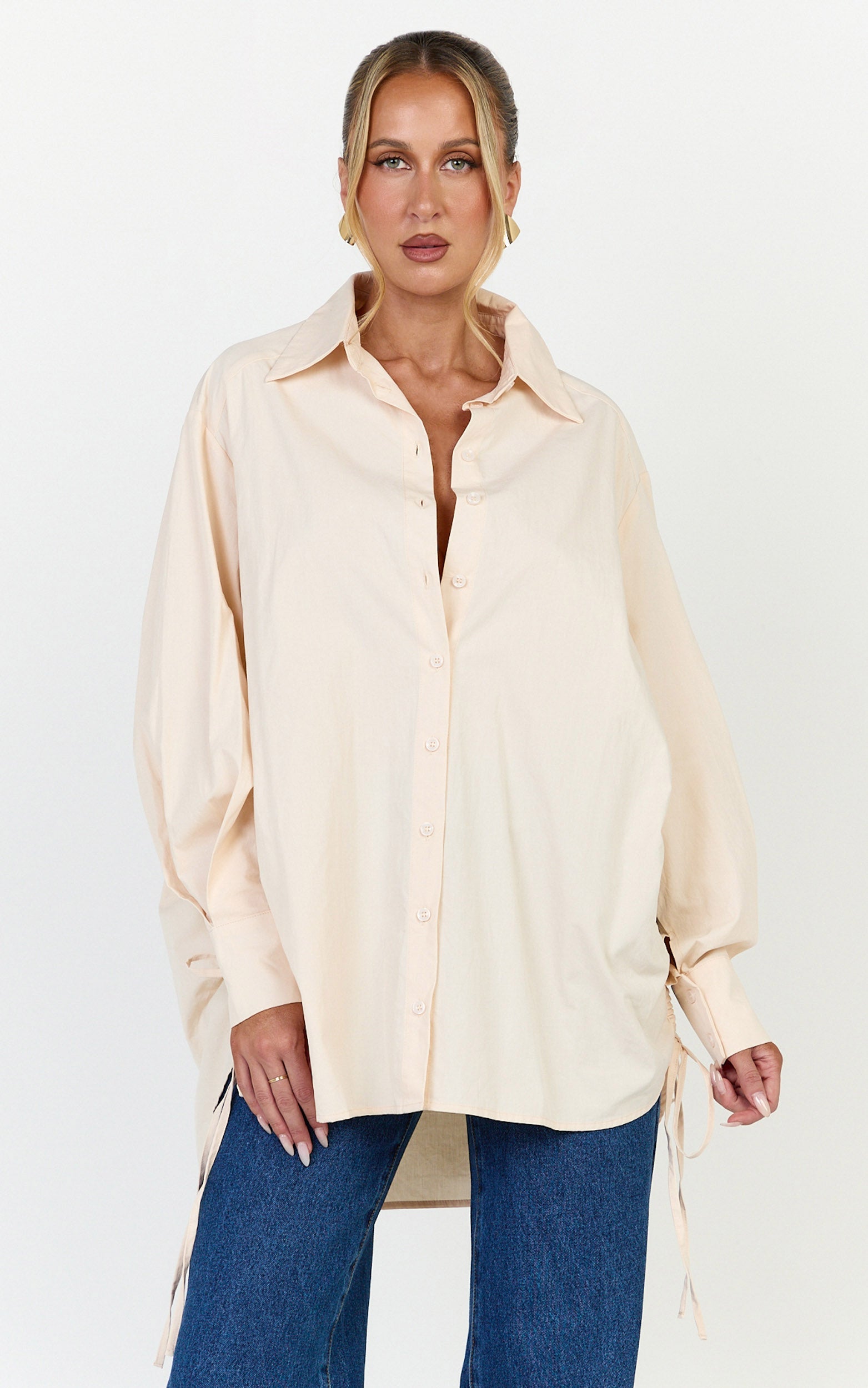 Kalpena Shirt - Ruched Side Oversized Shirt in Neutral