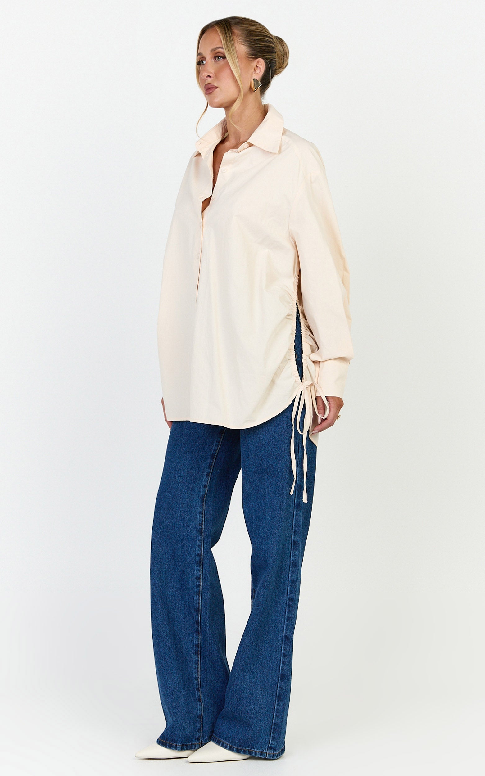 Kalpena Shirt - Ruched Side Oversized Shirt in Neutral