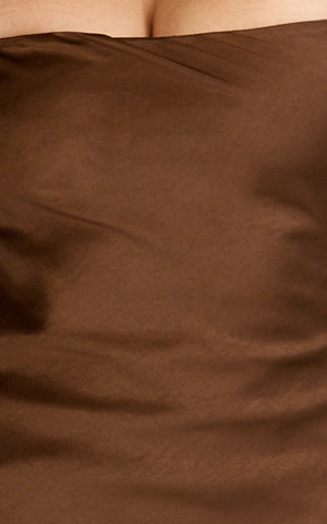 Charlita Maxi Dress - Strapless Cowl Back Satin Dress in Chocolate