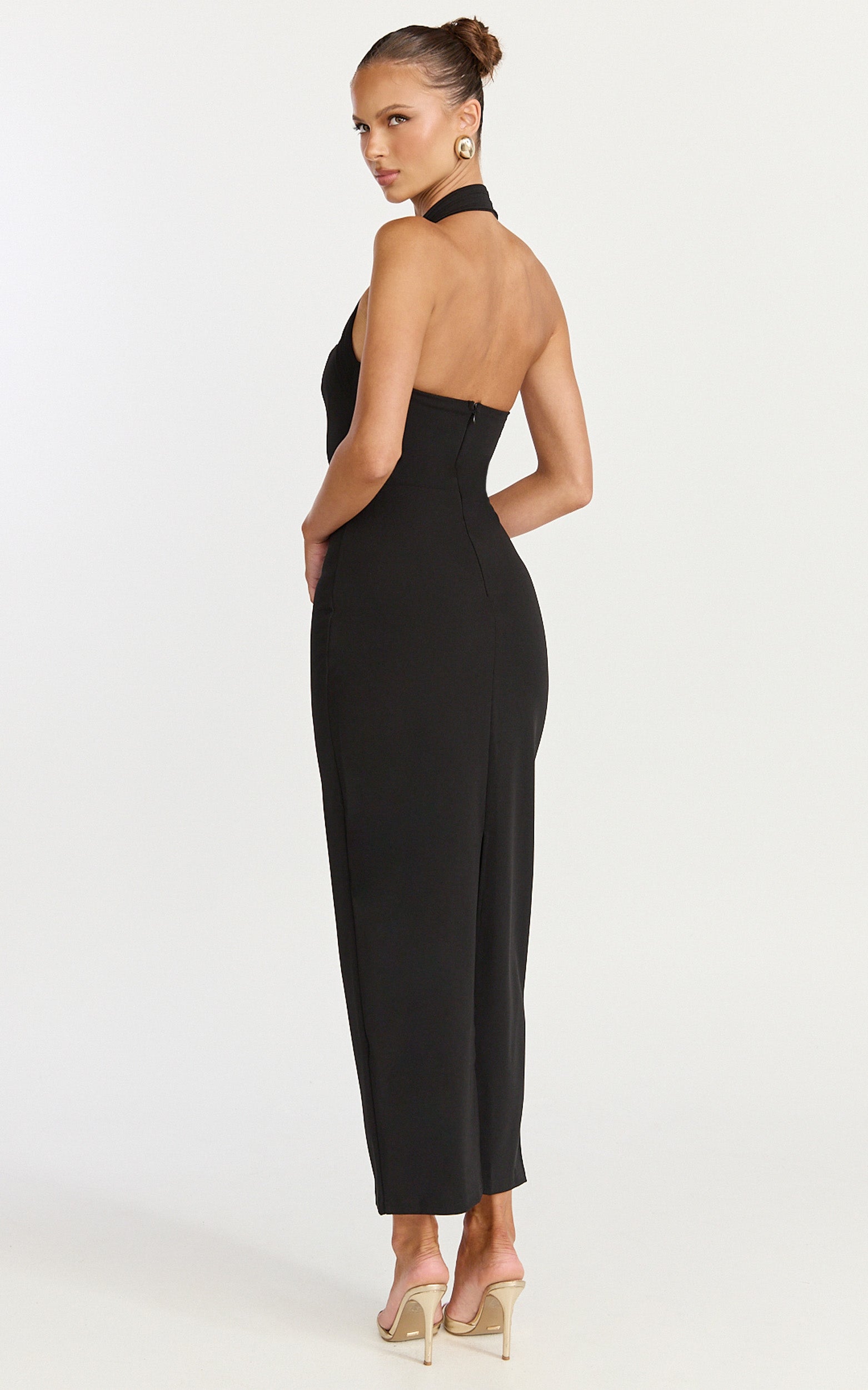 Salome Midi Dress - Halter Neck Column Dress in Black