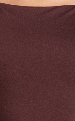 Audette Maxi Dress - Boat Neck Ruched Fitted Dress in Chocolate