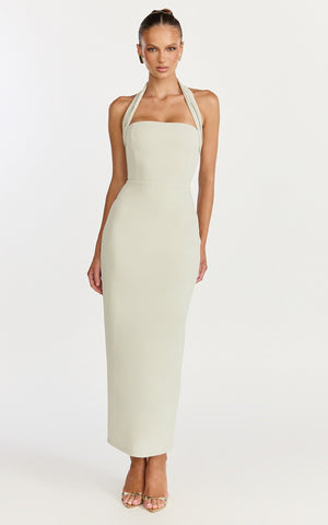 Salome Midi Dress - Halter Neck Column Dress in Sage