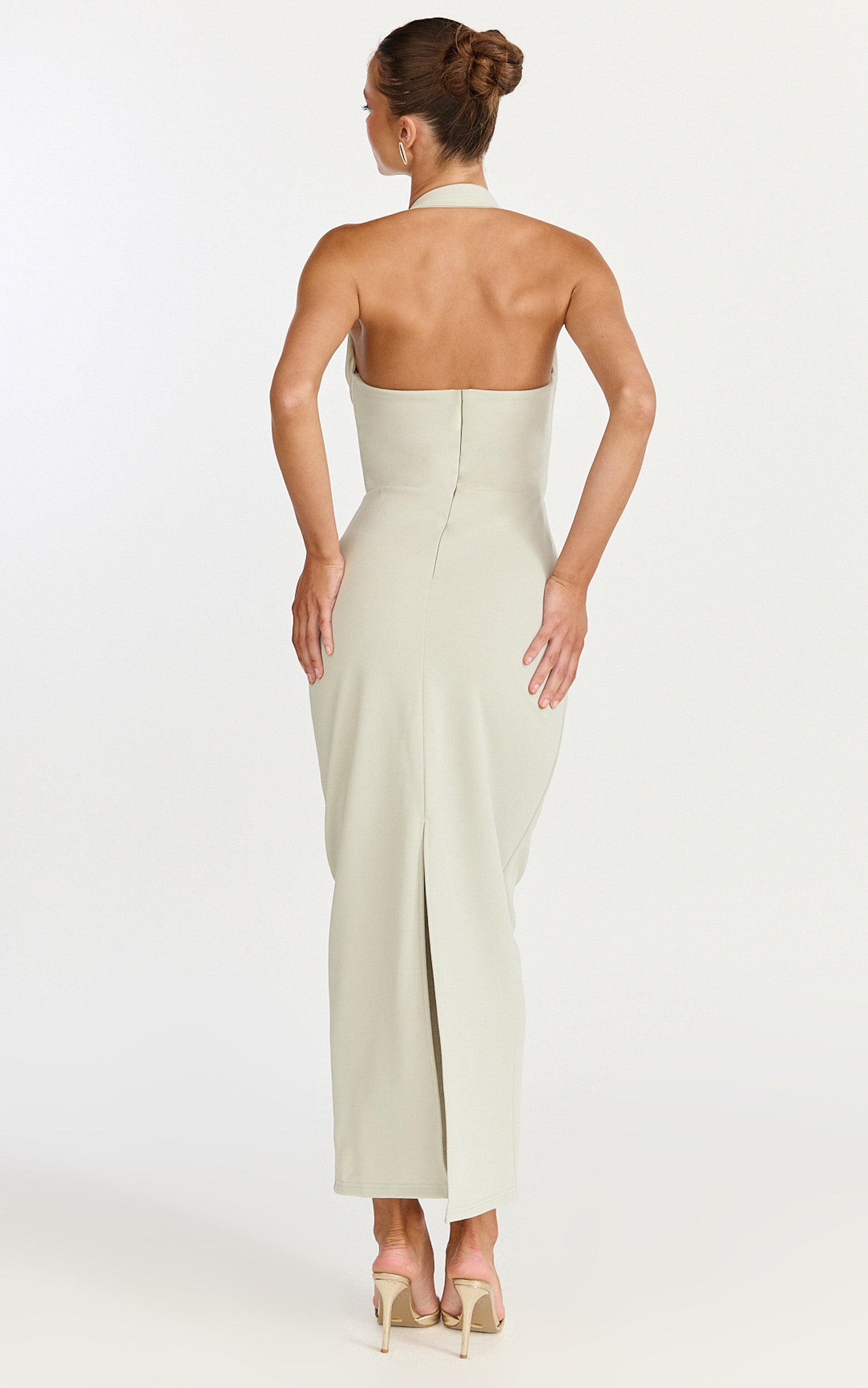 Salome Midi Dress - Halter Neck Column Dress in Sage