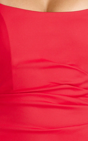 Pietra Midi Dress - Strapless Side Seam Tucks Fitted Dress in Red