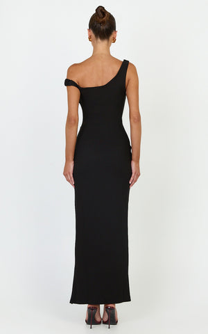 Rina Maxi Dress - Off Shoulder High Split Dress in Black