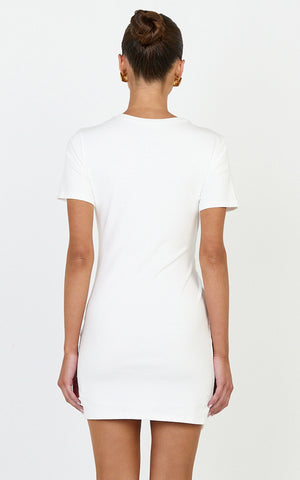 Candace Mini Dress - Faux Wrap Shift Dress in White