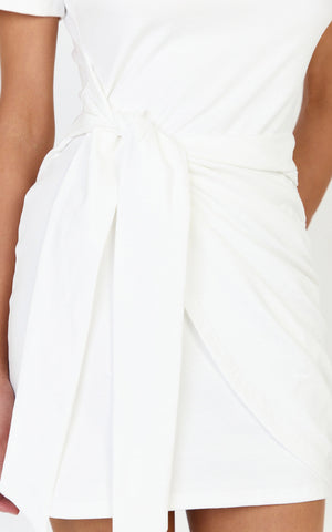 Candace Mini Dress - Faux Wrap Shift Dress in White