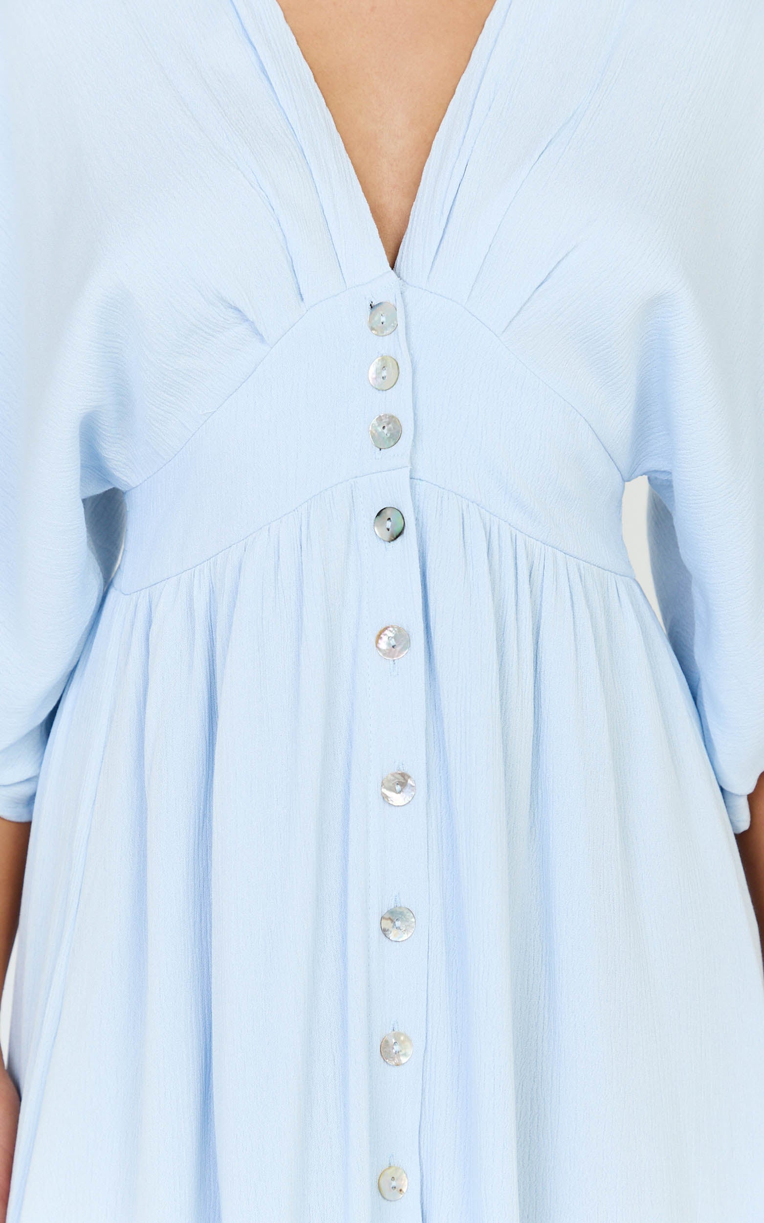Sitting Pretty Maxi Dress - Short Sleeve Button Down Dress in Light Blue