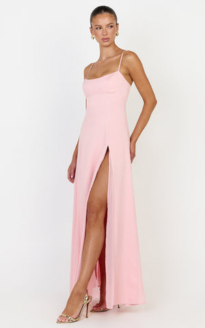 Juliette Maxi Dress - Sweetheart Neckline Georgette Godet Dress in Pink