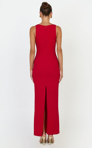 Jolie Midi Dress - Sleeveless Cut Out Fitted Dress in Red
