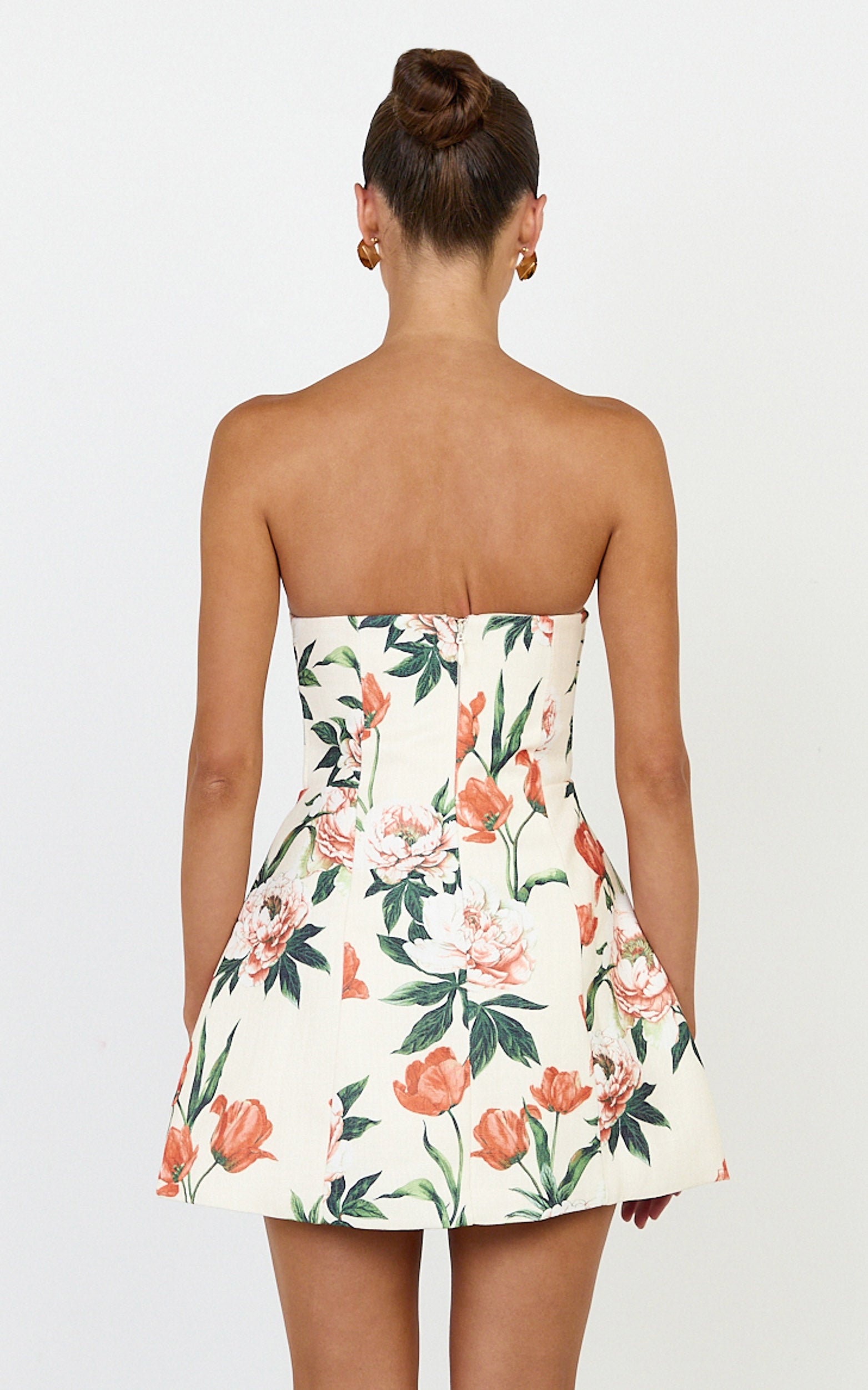 Catharine Mini Dress - Strapless A Line Dress in Rustic Floral