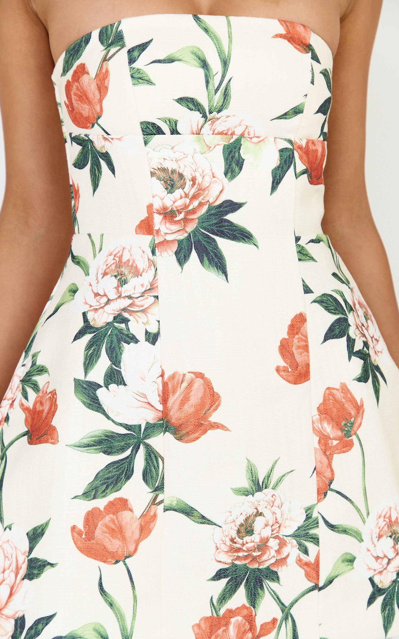 Catharine Mini Dress - Strapless A Line Dress in Rustic Floral