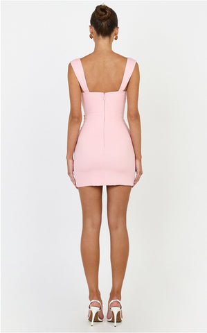 Kenna Mini Dress - Gathered Bust Tucked Waist Dress in Pink