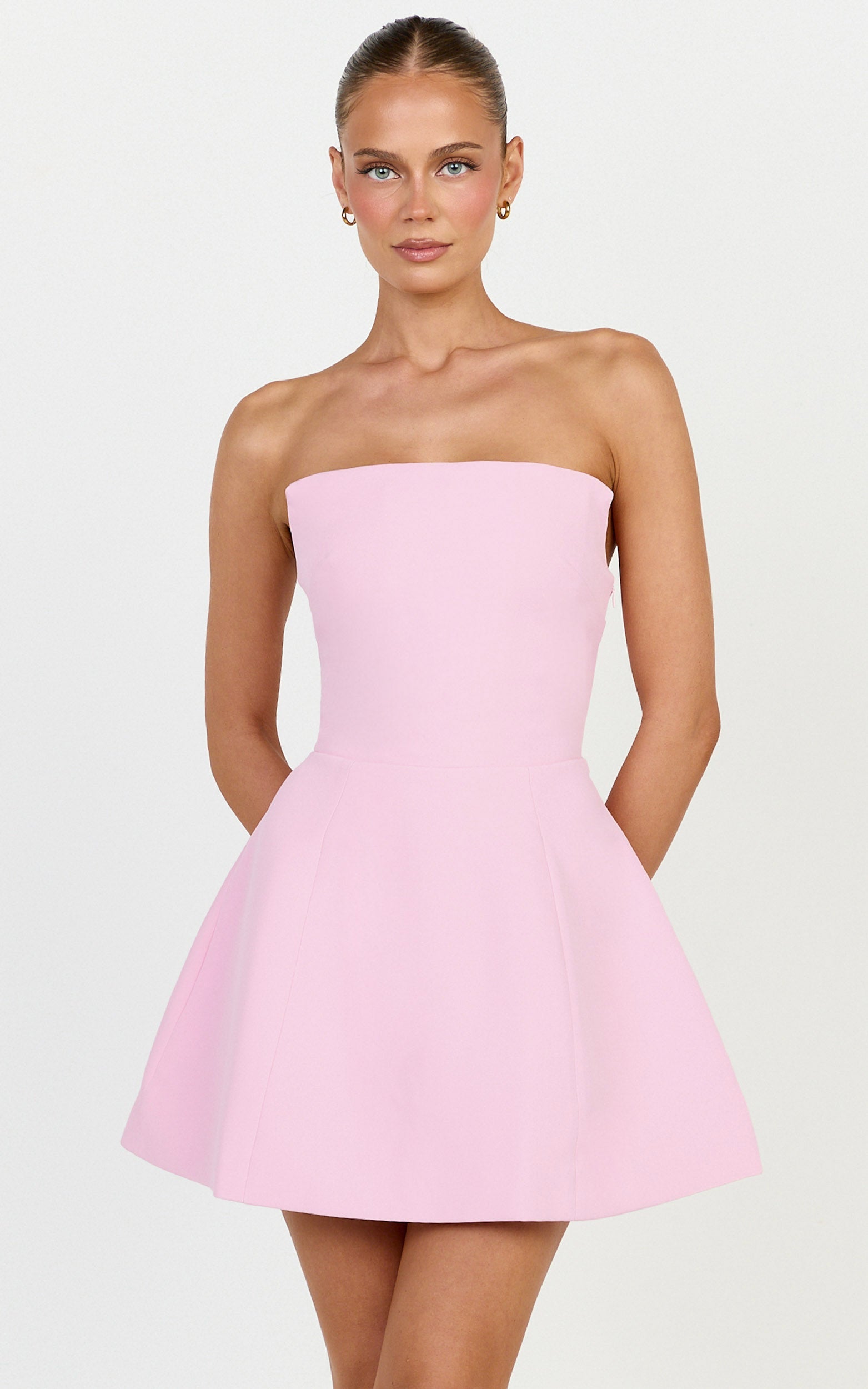 Dani Mini Dress - Strapless Square Neck Tulip Skirt Dress in Pink