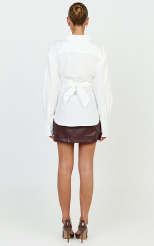 Skye Top - Tie Waist Shirt in White