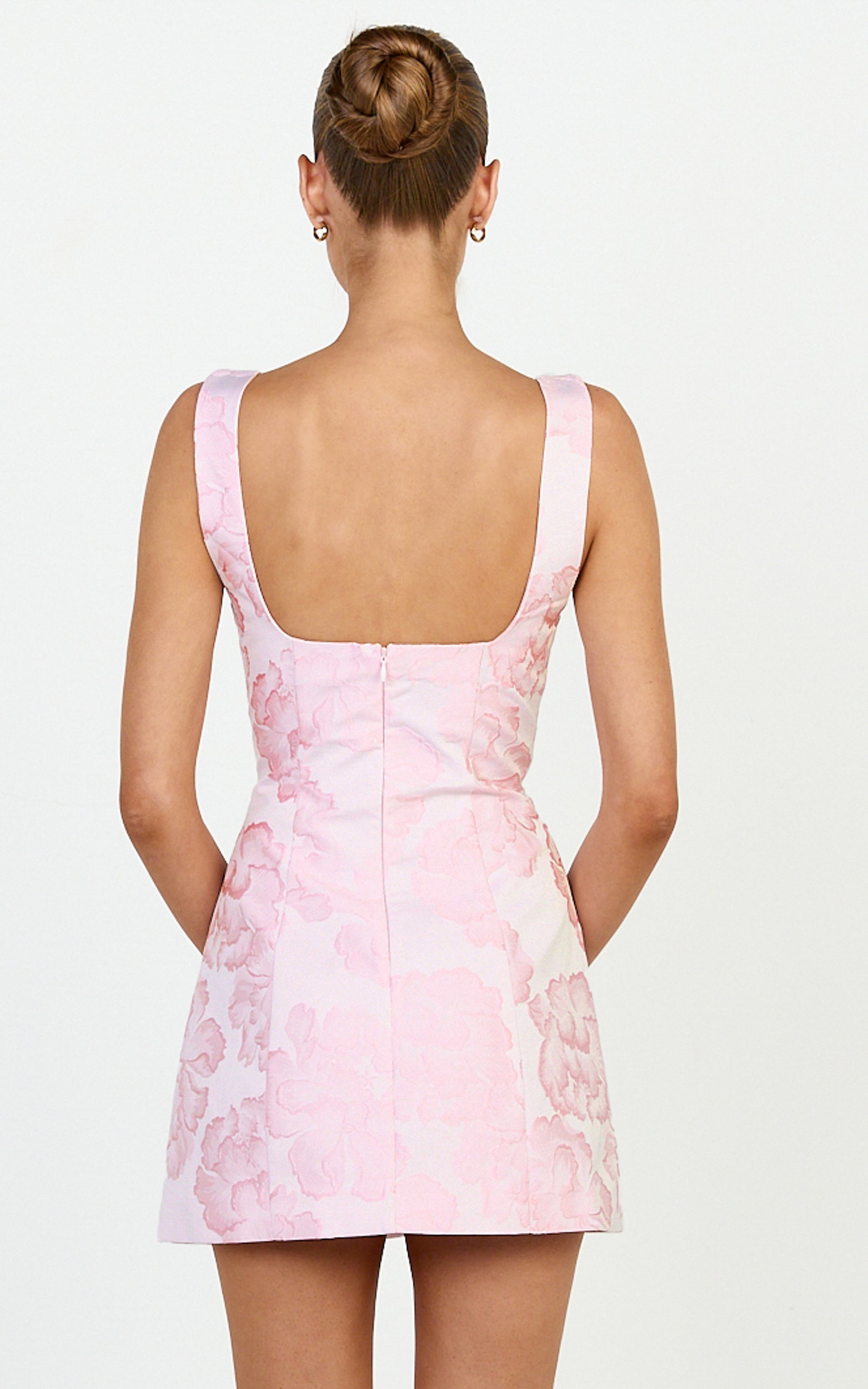 Orla Mini Dress - Jacquard Scoop Neck Fitted Dress in Pink