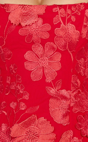 Sienna Mini Dress - 3D Floral Fit And Flare Dress in Red