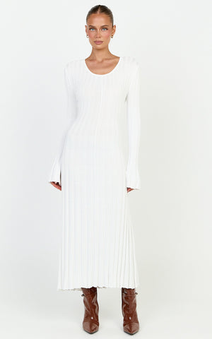 Blaire Midi Dress - Long Sleeve Tie Back Flare Dress in Ivory