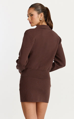 Isabel Top - Long Sleeve Oversized Knit Top in Chocolate