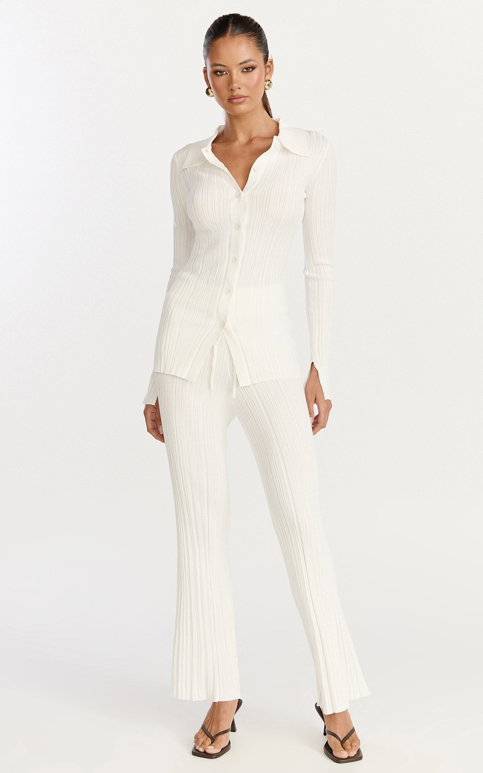Kelsey Top - Button Through Long Sleeve Knit Top in Cream
