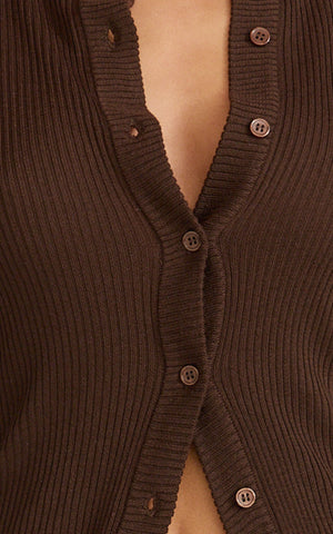 Indigo Top - Long Sleeve Button Down Knit Top in Chocolate
