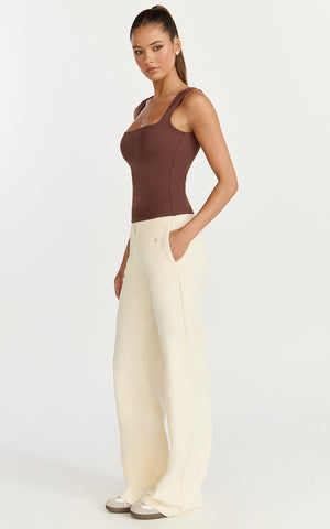 Ophelia Top - Square Neck Jersey Top in Chocolate
