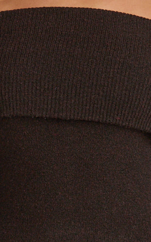 Darcie Top - Off Shoulder Long Sleeve Knit Top in Chocolate