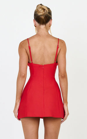 Sheeran Mini Dress - Plunge A Line Dress in Red