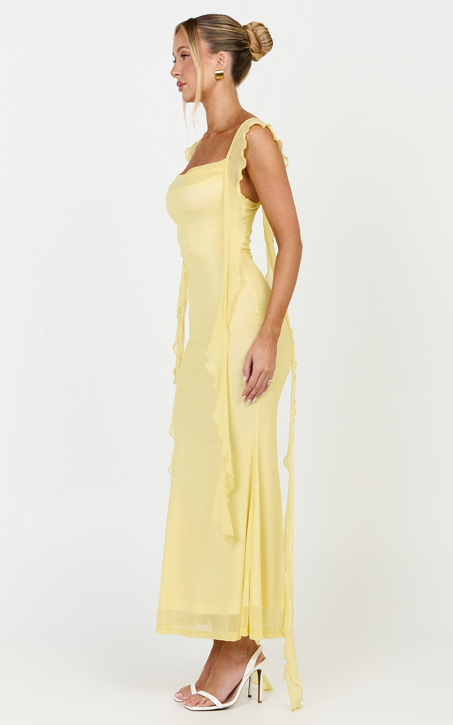 Rosha Midi Dress - Ruffle Strap Dress in Butter