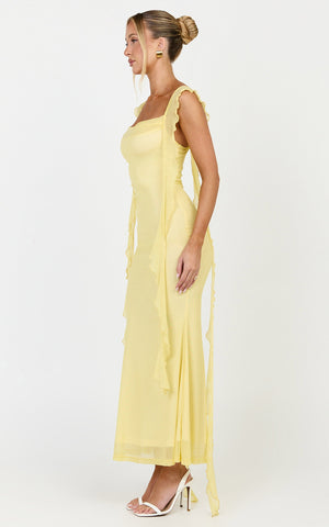 Rosha Midi Dress - Ruffle Strap Dress in Butter