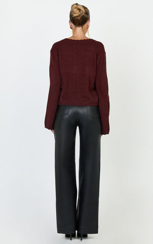 Nova Cardigan - Scallop Edge Button Down Cardigan in Wine