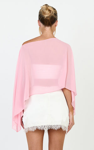 Aya Top - Sheer Off Shoulder Cape Top in Pink