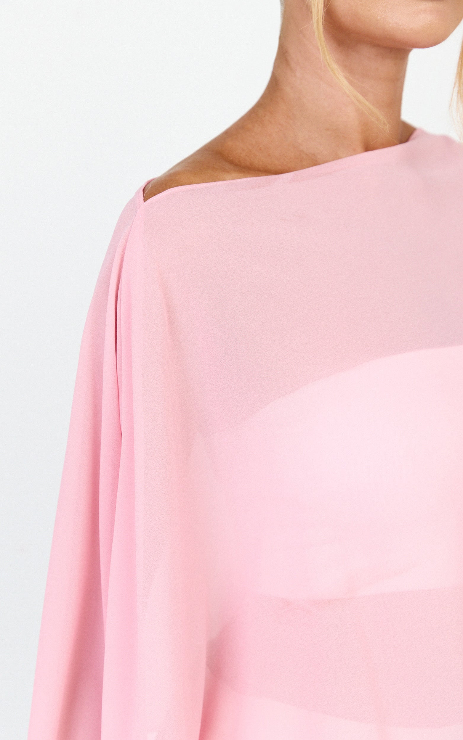 Aya Top - Sheer Off Shoulder Cape Top in Pink