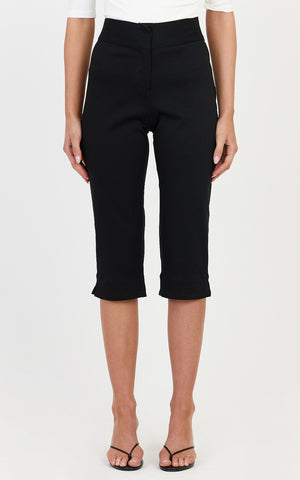 Nadine Pants - Mid Rise Fitted Split Leg Capri Pants in Black