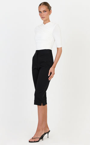 Nadine Pants - Mid Rise Fitted Split Leg Capri Pants in Black