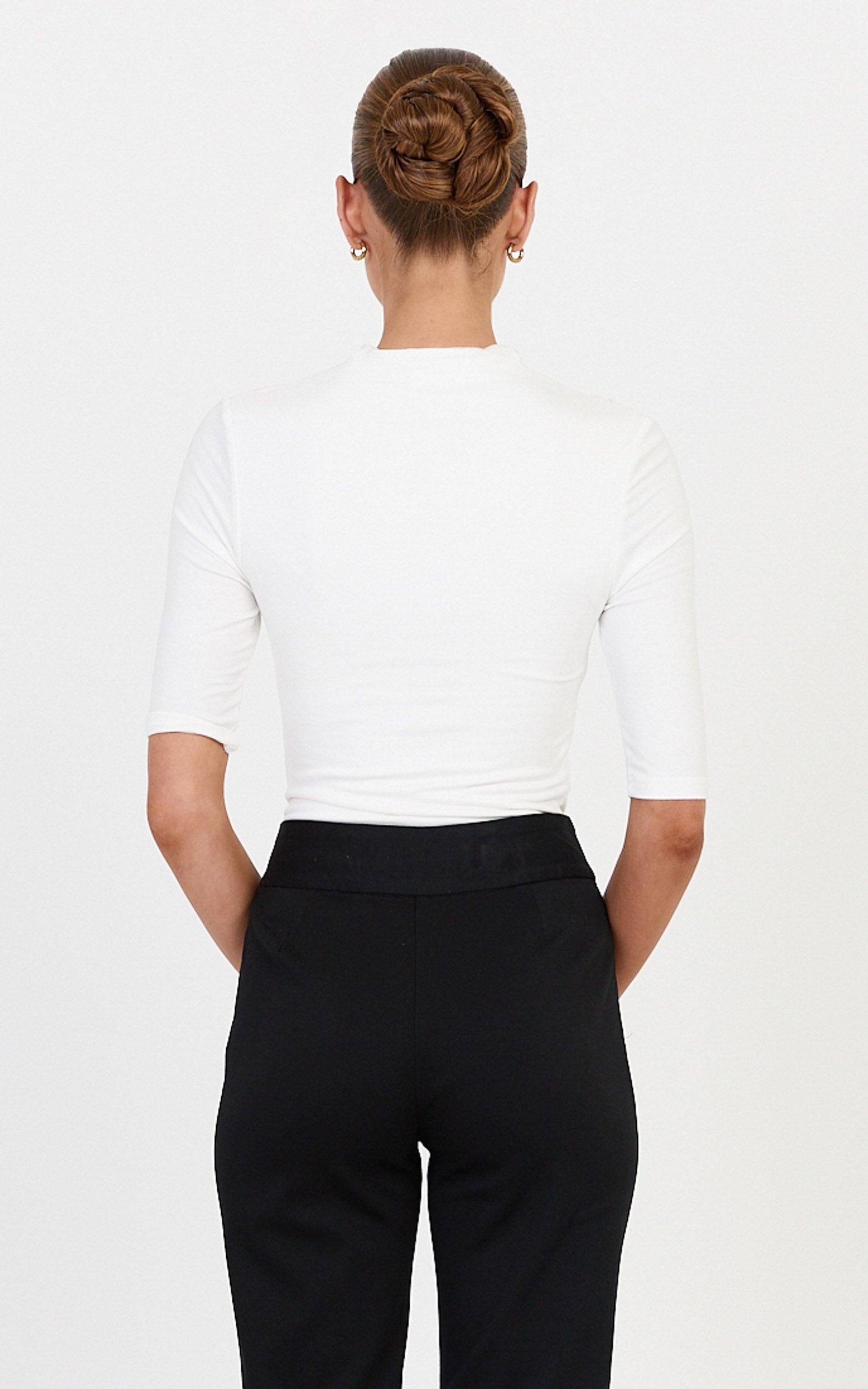 Tess Top - Cotton Blend Wrap V Neck Short Sleeve Top in Ivory