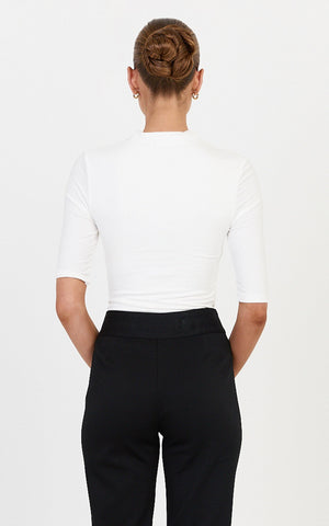 Tess Top - Cotton Blend Wrap V Neck Short Sleeve Top in Ivory