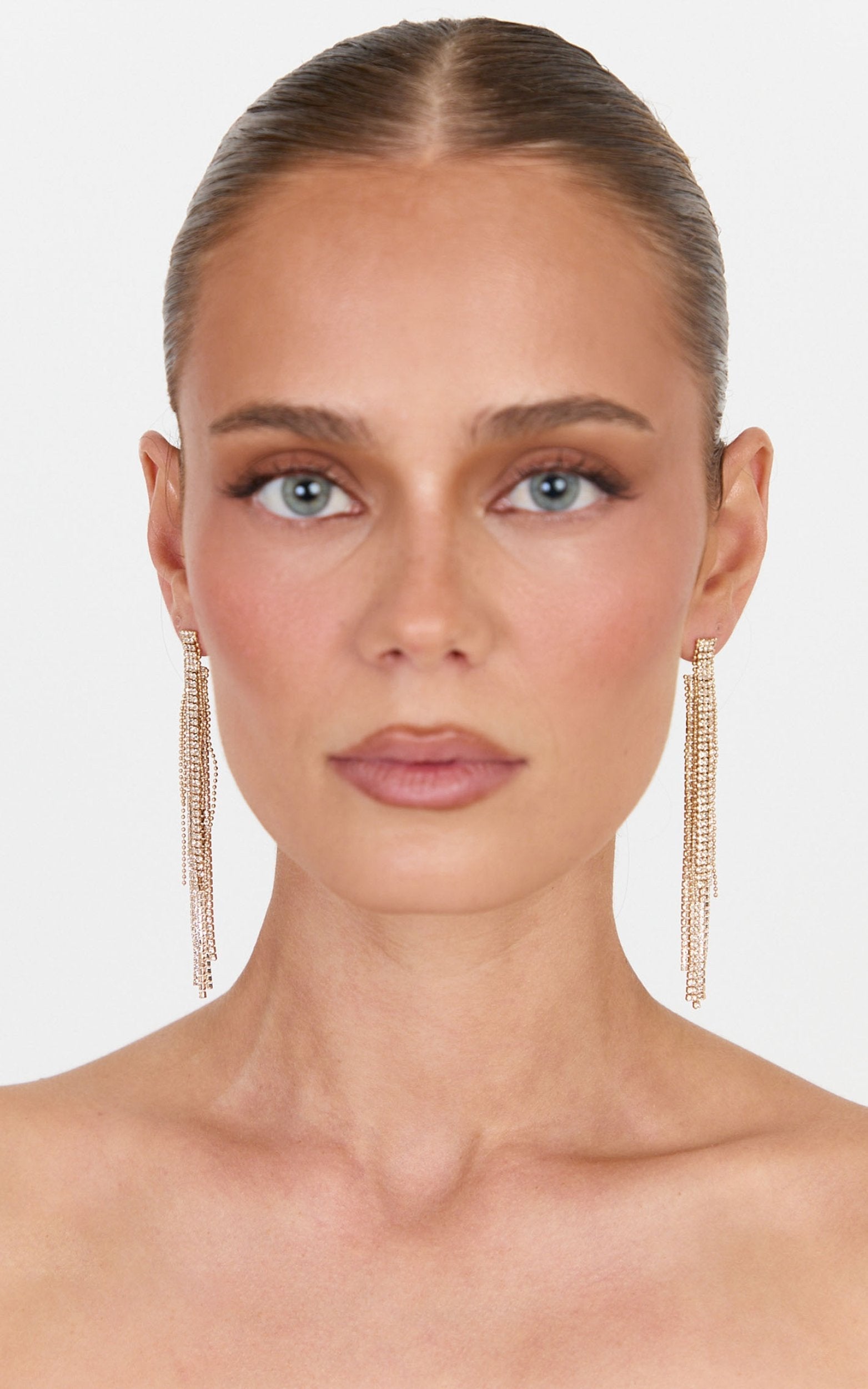 Amarie Earrings - Statement Diamonte Earrings in Gold