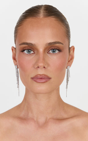 Jaycee Earrings - Statement Diamonte Earrings in Silver