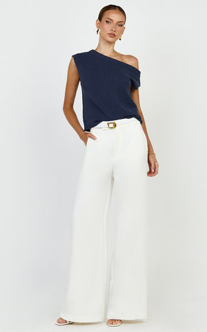 Marilou Top - Knit Off Shoulder Top in Navy