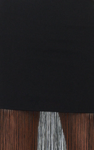 Kara Two Piece Top and Skirt Set - Micro Top And Fringed Mini Skirt Set in Black