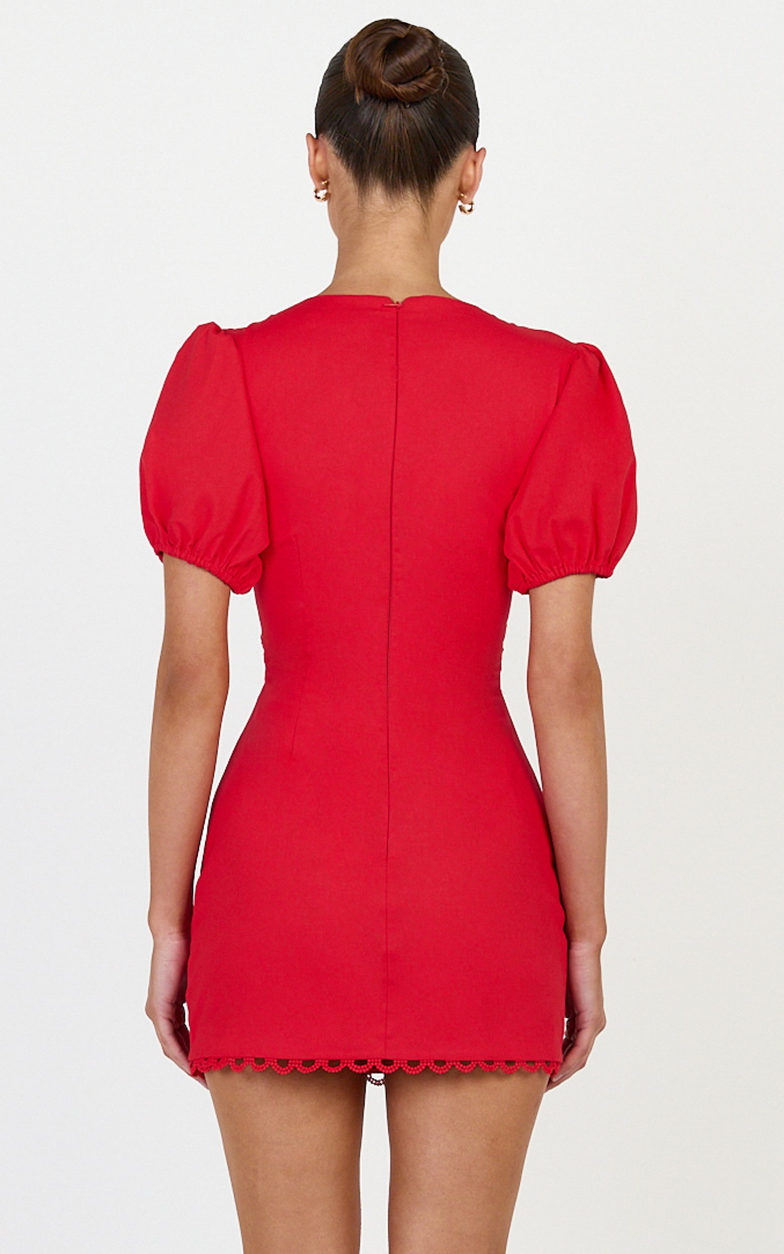 Carolyn Mini Dress - V Neck Puff Sleeve Dress in Red