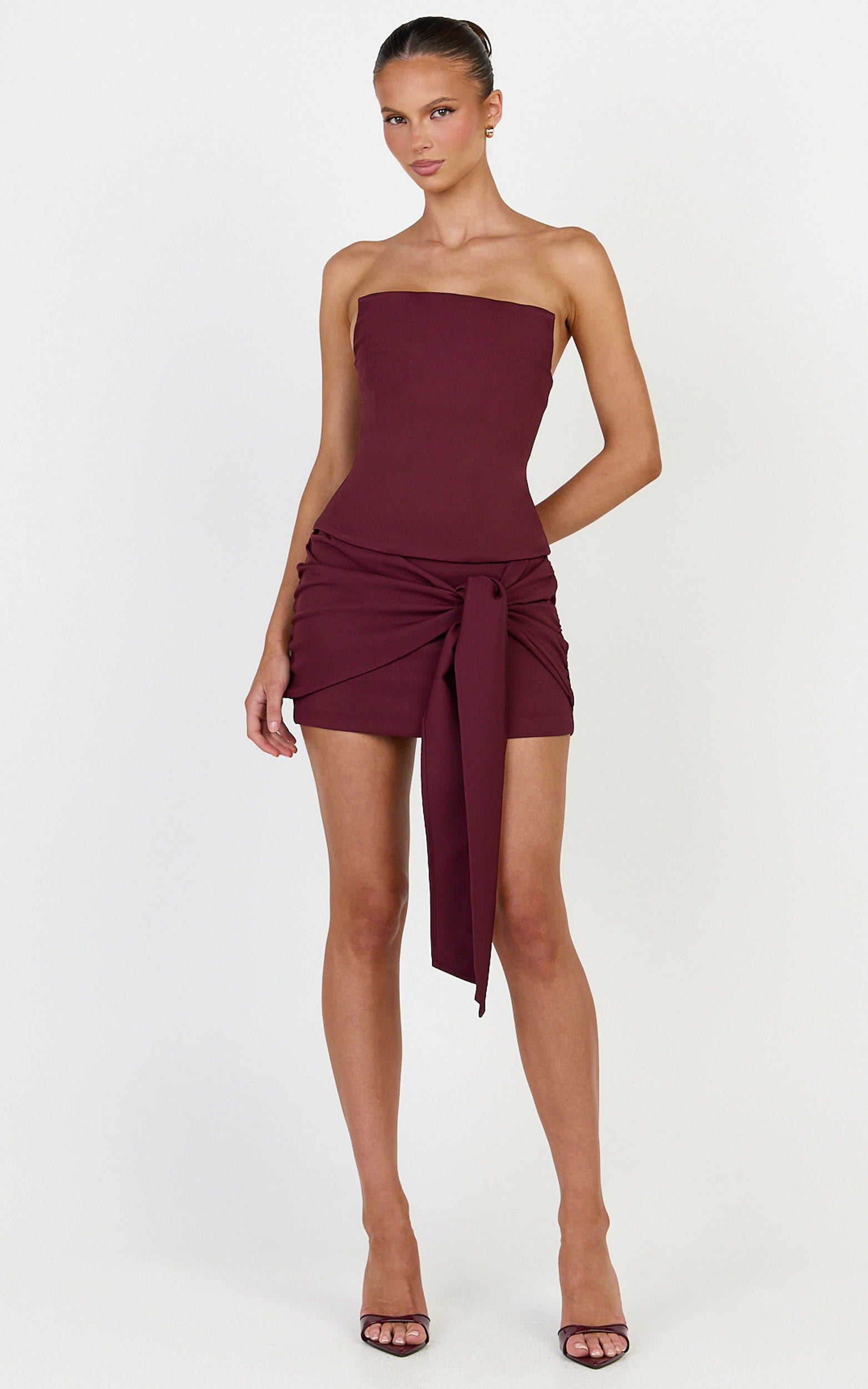 Gigi Top - Strapless Square Neck Corset Top in Wine