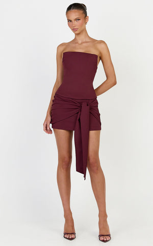Gigi Top - Strapless Square Neck Corset Top in Wine
