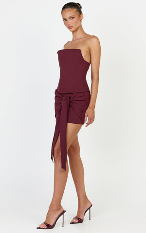 Gigi Top - Strapless Square Neck Corset Top in Wine