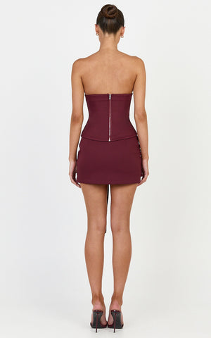 Gigi Top - Strapless Square Neck Corset Top in Wine