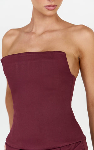 Gigi Top - Strapless Square Neck Corset Top in Wine